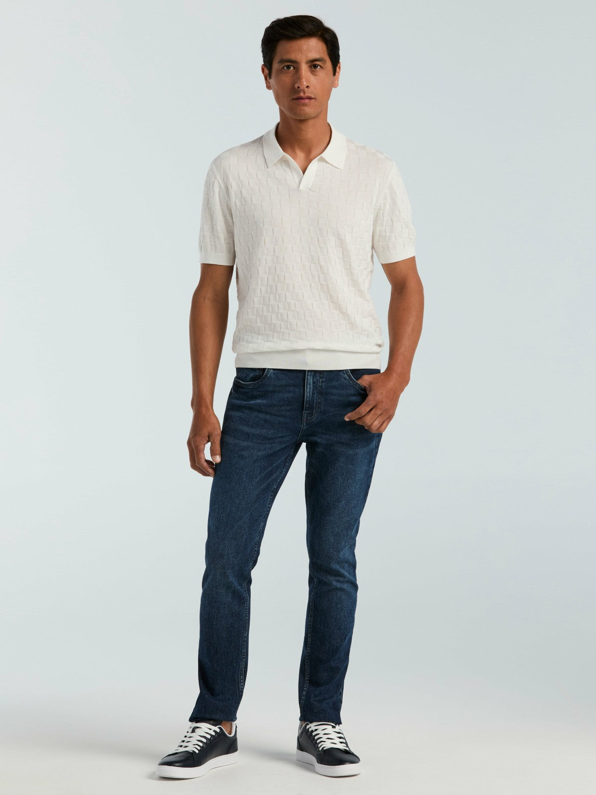 Square Pattern Open Collar Polo
