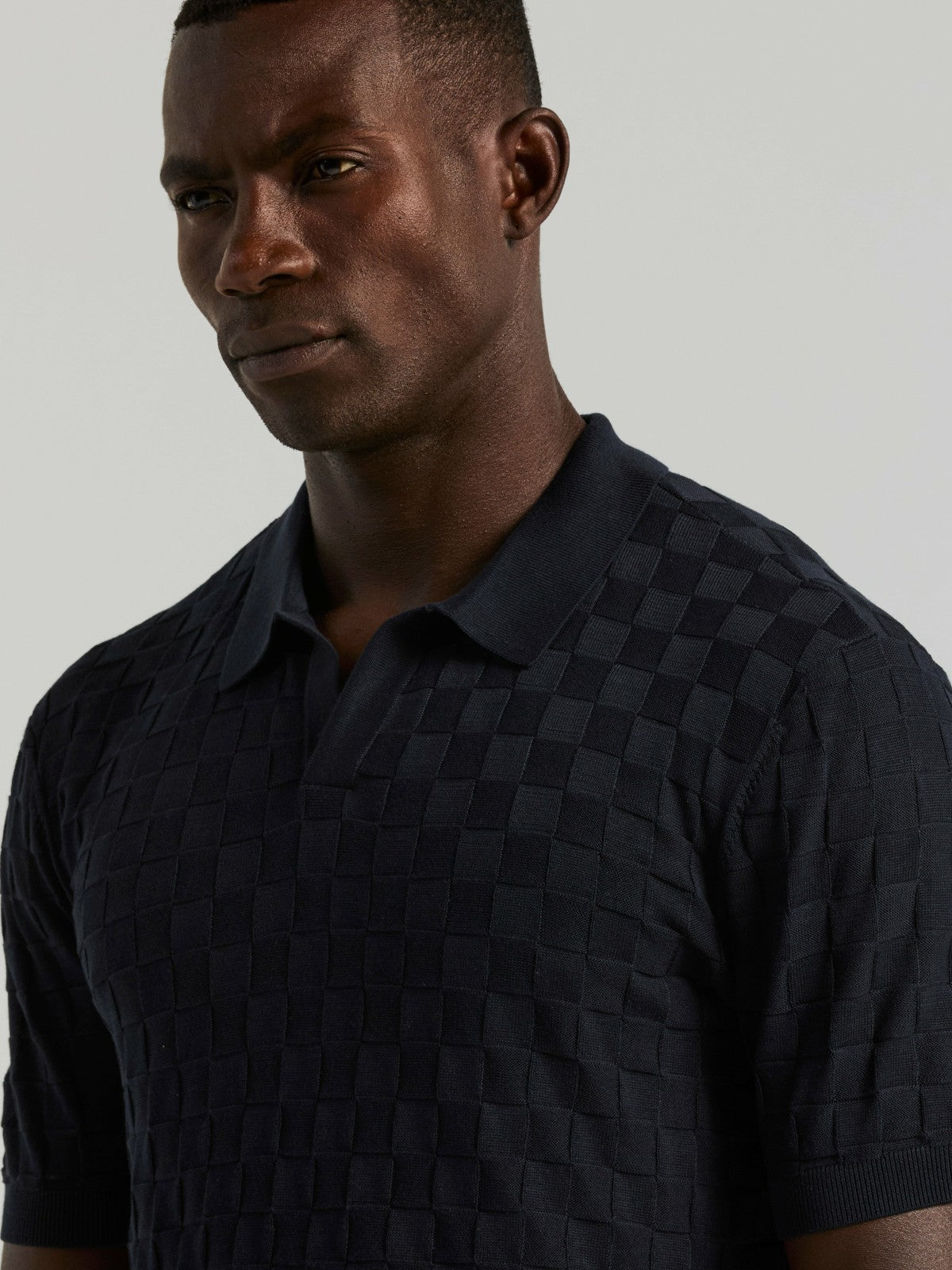 Square Pattern Open Collar Polo