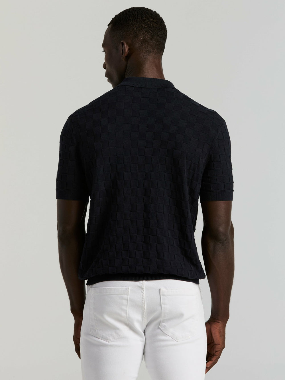 Square Pattern Open Collar Polo