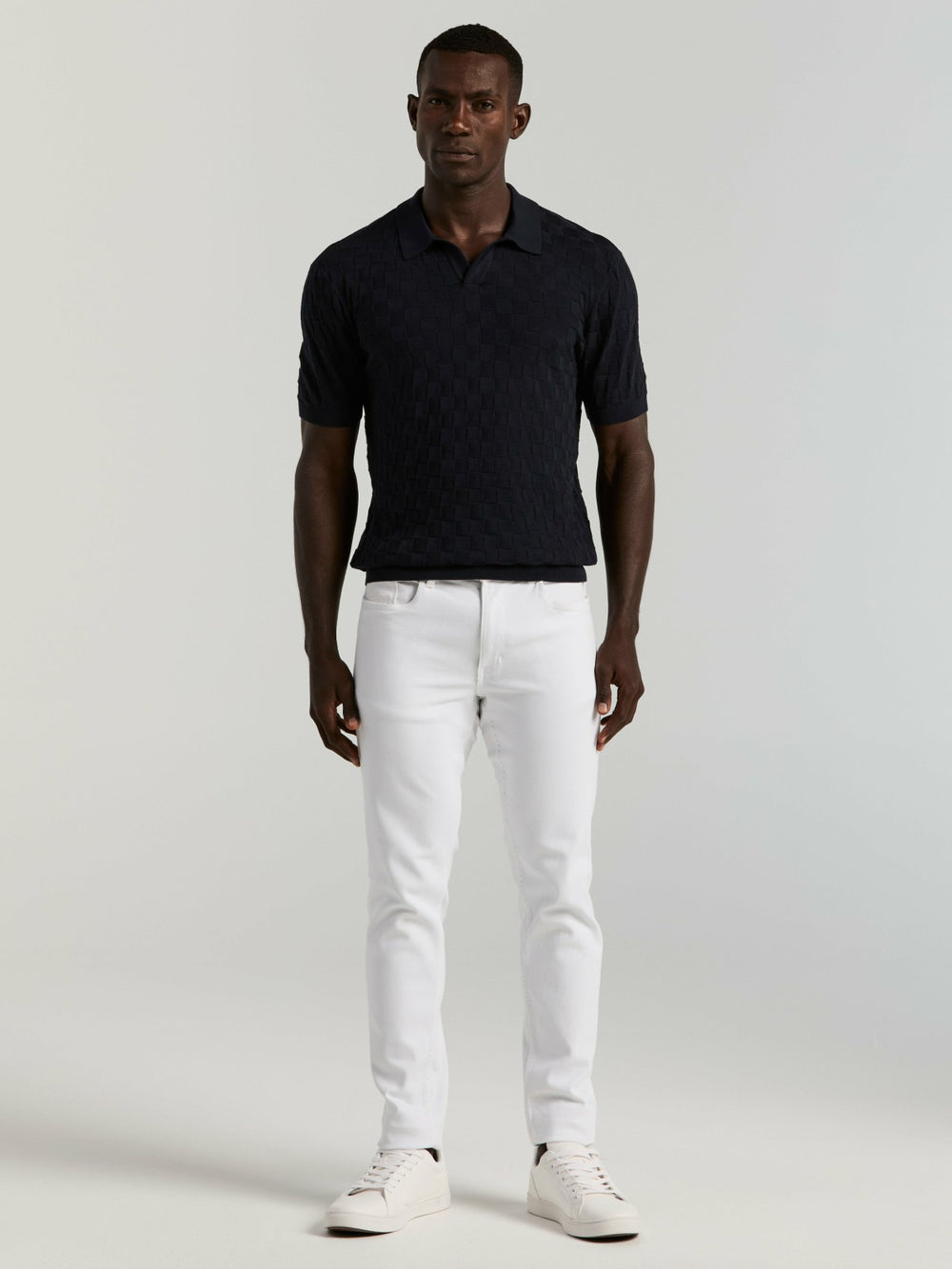 Square Pattern Open Collar Polo